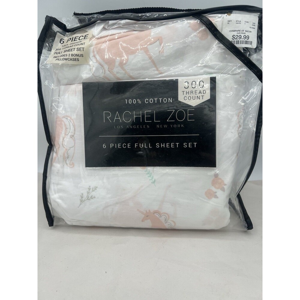 Rachel Zoe Pink 100% Cotton Twin Sheet Set Los Angeles New York 6 Piece Full Set